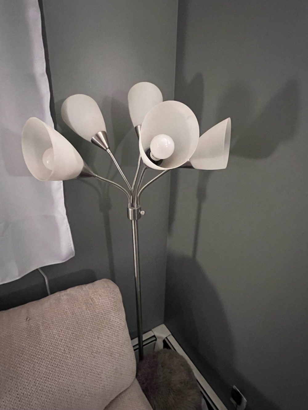 5-Arm White Glass & Brushed Nickel Floor Lamp